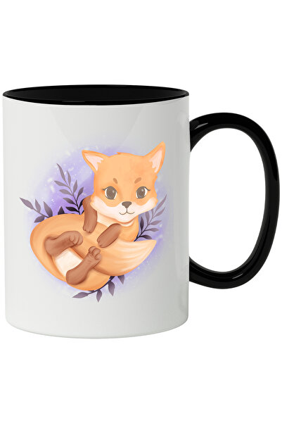 StoryGift Romania Cana Cu Vulpe, Frunze, Coada, Animal, Multicolor 330 ml, Ceramica cu Maner Negru, Cu Maner Negru