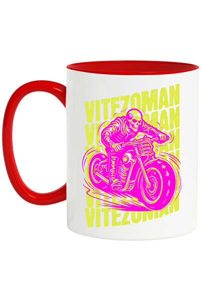 StoryGift Romania Cana vitezoman motoccleta schelete pe motor adrenalina, 330ml, Ceramic cu Maner , Cu Maner Rosu