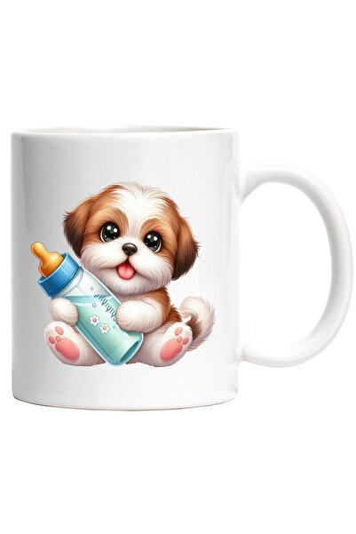 StoryGift Romania Cana cu un catelus blanos care tine un biberon cu lapte | i...