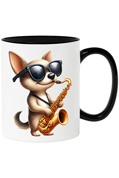 StoryGift Romania Cana cu un catel vesel care canta la saxofon | ilustratie |...