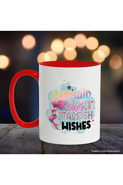 StoryGift Romania Little Mermaid mug with the message "Mermaid kisses & starfish wishes", fairy tale, illustration, With ,STG.