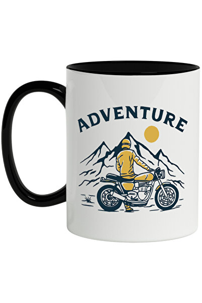 StoryGift Romania Cana Cu Mesaj In Engleza Adventure, Motocicleta, Munte, Soare, Multicolor 330 ml, Cu Maner Negru