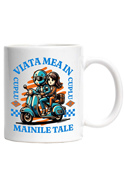 StoryGift Romania Cana cu Cuplu Romantic Pe Scuter Albastru Picnic Valentine'...