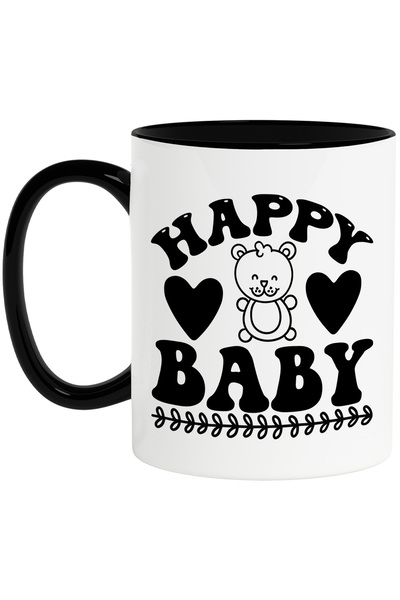 StoryGift Romania Cana pentru parintii care au un copil mic cu mesajul in engleza "Happy baby" fer, Cu Maner Negru