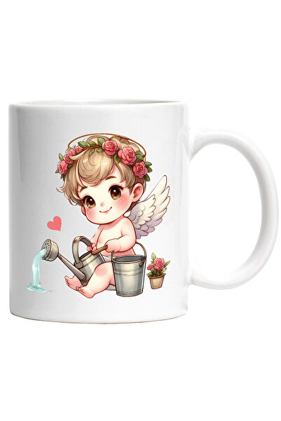 StoryGift Romania Cana cu un bebelus care uda cu stropitoarea | harnicie | coroana din flori | gal, Cu Maner Alb