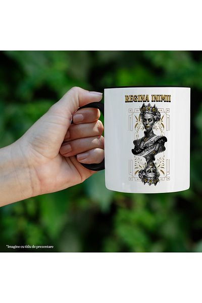 StoryGift Romania Mug queen of hearts crying woman playing card, 330ml, Ceramic with Black Handle, With M,STG.