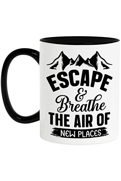 StoryGift Romania Cana cu munti pentru iubitorii de drumetii cu mesajul "Escape & breathe the air , Cu Maner Negru