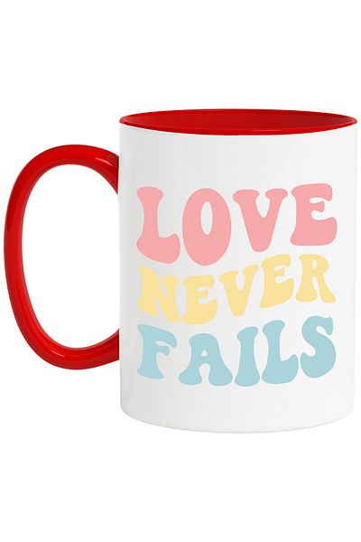 StoryGift Romania Cana cu mesajul "Love never fails" - iubirea nu da gres niciodata cu Maner Rosu, Cu Maner Rosu