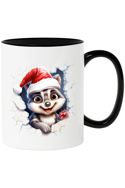 StoryGift Romania Cana cu un raton vesel care poarta o caciula de Craciun | i...