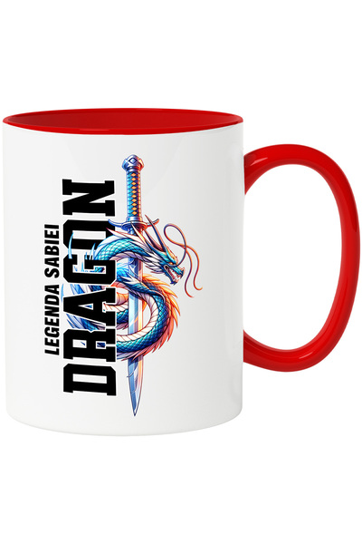 StoryGift Romania Cana Sabie mituri mistice Legenda Sabiei Dragon, 330ml, Ceramic cu Maner Rosu, Cu Maner Rosu