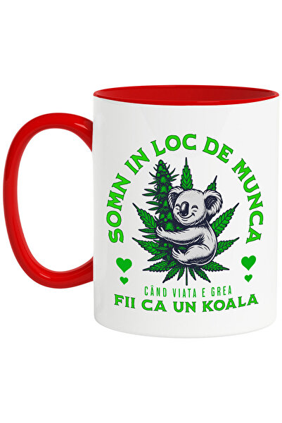 StoryGift Romania Cana cu Urs Koala Vesel Imbratisare Frunze Verzi Text Somn ...