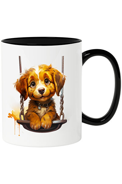 StoryGift Romania Cana cu un catelus care se da in leagan | ilustratie | jucaus | cuminte | pentru, Cu Maner Negru