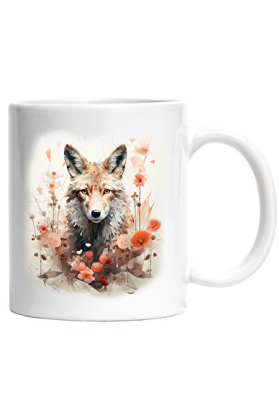 StoryGift Romania Cana Cu Vulpe, Flori, Mac, Trandafiri, Frunze, Ilustratie, Multicolor 330 ml, Ce, Cu Maner Alb