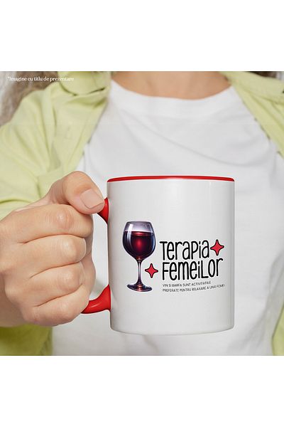 StoryGift Romania Red Wine Glass Mug Text Women's Therapy Gossip and Wine, 330ml, Ceramic with Handle, With ,STG