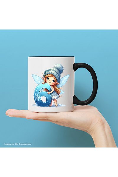 StoryGift Romania Cana cu o zana micuta care tine cifra "6" | ilustratie | scoala | matematica | c, Cu Maner Negru