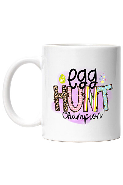 StoryGift Romania Cana cu mesajul "Egg hunt champion", campion la vanatoarea de oua, Paste fericit, Cu Maner Alb
