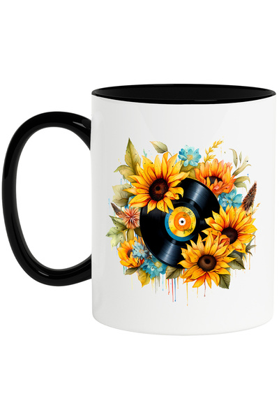 StoryGift Romania Cana cu un disc vechi, ilustratie, stil retro, vechi, flori...
