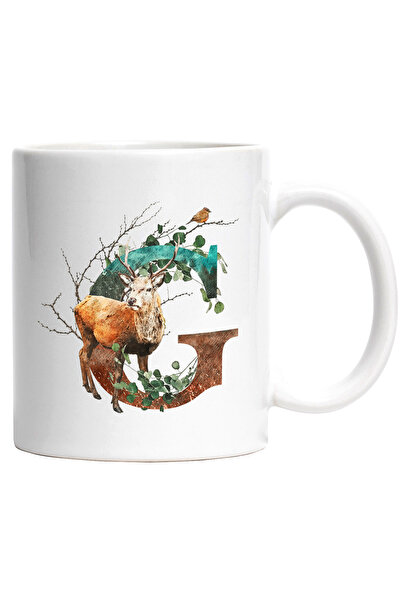 StoryGift Romania Cana Cu Litera, G, Cerb, Pasare, Crengi, Frunze, Multicolor...
