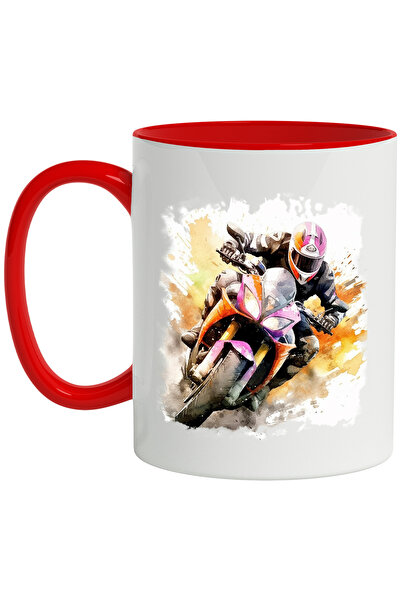 StoryGift Romania Cana Cu Motocicleta Sport, Casca, Ilustratie Watercolor, Mu...