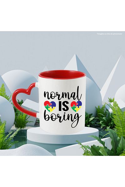 StoryGift Romania Mug with the text "Normal is boring" - normal is boring with Red Heart Handle, Cu Man, STG.