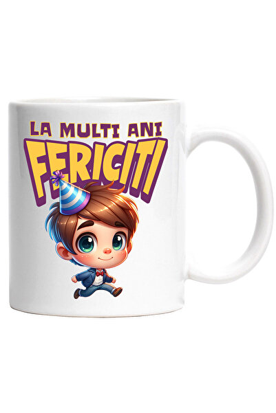 StoryGift Romania Cana cu Baiat Animat Brunet Cu Coif Aniversare Text La Mult...