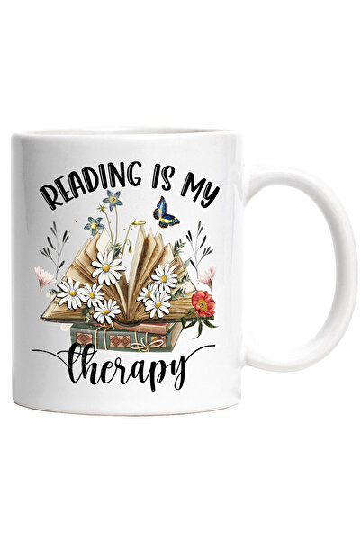 StoryGift Romania Cana cu o carte deschisa cu mesajul "Reading is my therapy"...