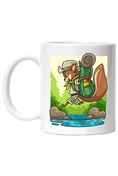 StoryGift Romania Cana Cu Veverita, Cercetas, Ghiozdan, Rau, Multicolor 330 ml, Ceramica cu Maner , Cu Maner Alb