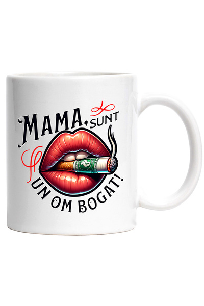 StoryGift Romania Cana mama sunt un om bogat tigara buze rosii, 330ml, Cerami...