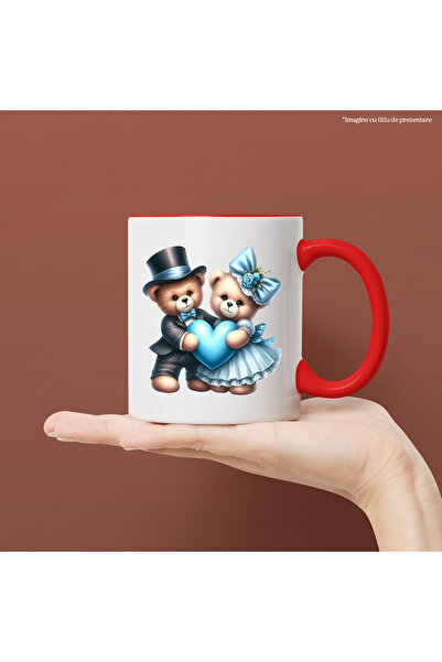 StoryGift Romania Cana cu 2 ursuleti de plus care tin o inima albastra, ilust...