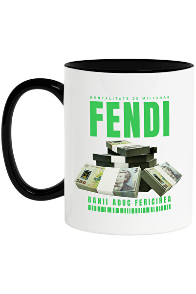 StoryGift Romania Cana _Fendi_ - Banii Aduc Fericirea, 330ml, Ceramica cu Man...