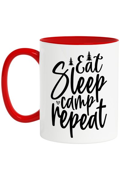 StoryGift Romania Cana cu brazi si mesajul "Eat sleep, camp, repeat" - mananc...