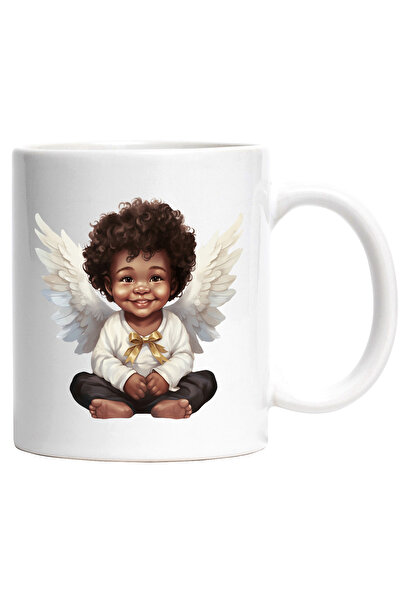 StoryGift Romania Cana cu un copilas de culoare | ilustratie | aripi de ingeras | inocent | grija , Cu Maner Alb