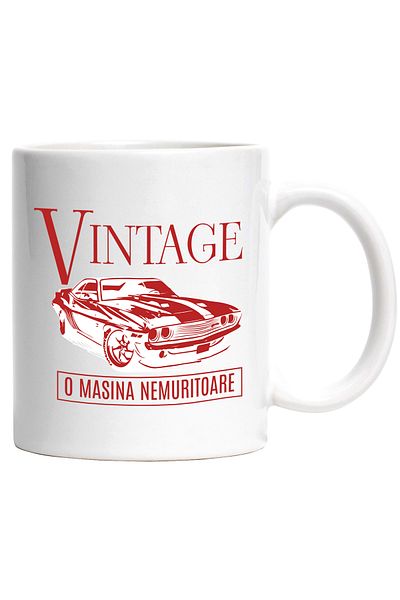 StoryGift Romania Cana vintige masina clasica nemuritoare viteza, 330ml, Ceramic cu Maner Alb, Cu Maner Alb