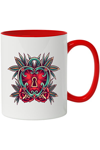 StoryGift Romania Cana Cu Inima, Lacat, Frunze, Flori, Trandafiri, Multicolor...