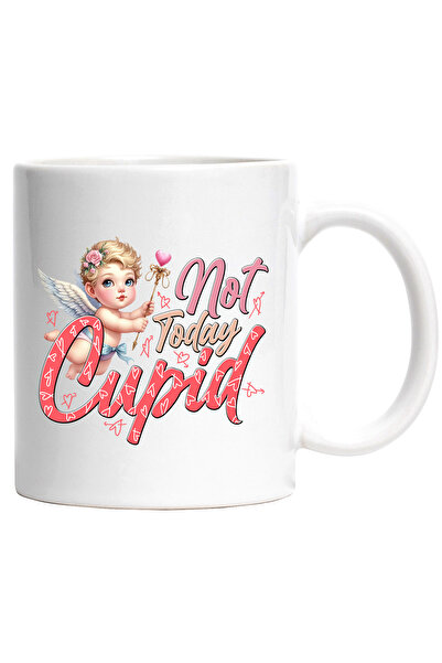StoryGift Romania Cana cu ingerasul Cupidon cu mesajul "Not today, Cupid", nu azi, inimi sagetate,, Cu Maner Alb