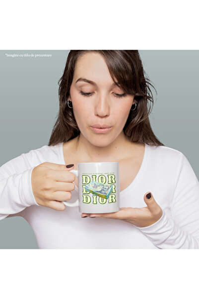StoryGift Romania __Dior_ Mug - 100 Romanian Lei, 330ml, Ceramic with White Handle, With White Handle