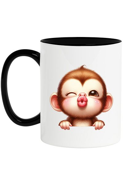 StoryGift Romania Mug with a monkey, illustration, kiss, blushing, love, affection, make with a, With, STG