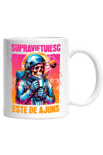 StoryGift Romania Cana schelete cu cafea text supravietuiesc este de ajuns viata de adult, 330ml, , Cu Maner Alb