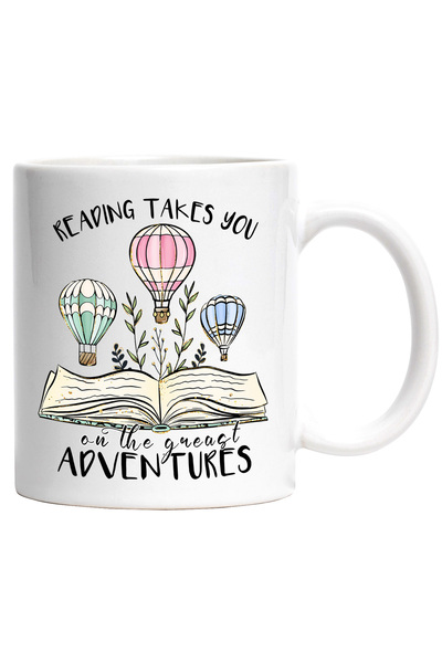 StoryGift Romania Cana cu o carte deschisa cu mesajul "Reading takes you on t...