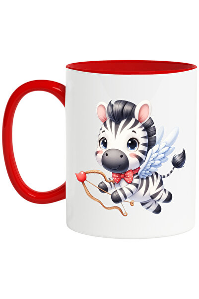 StoryGift Romania Cana cu o zebra care trage cu arcul | zboara | aripi | Cupidon | indragostire | , Cu Maner Rosu