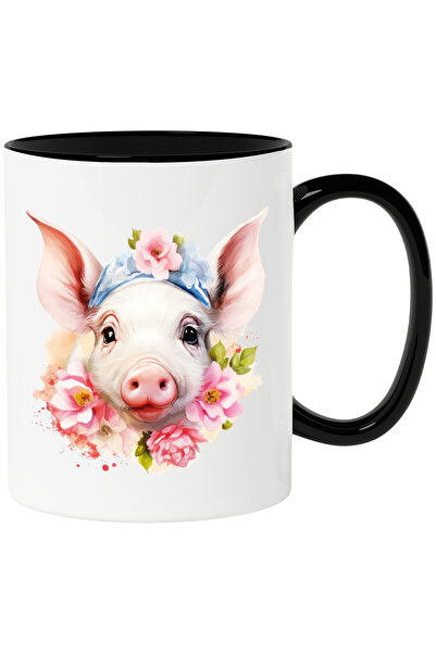 StoryGift Romania Cana cu un purcel curios | ilustratie | flori | arta abstra...