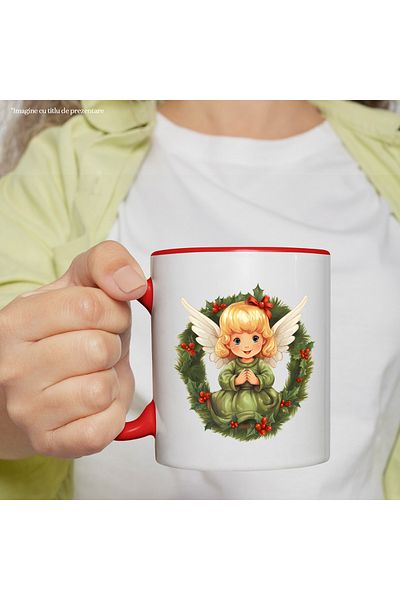 StoryGift Romania Mug with a baby with angel wings | illustration | crown | mistletoe | holidays, With ,STG.