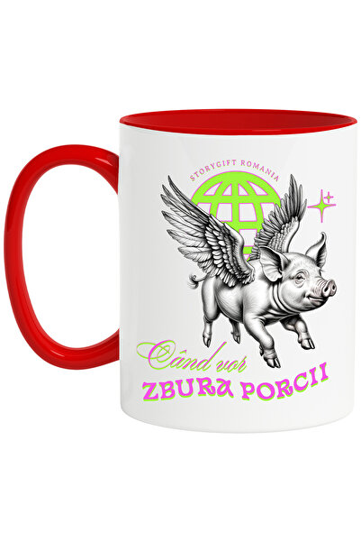 StoryGift Romania Cana Porc zburator text Cand vor zbura porcii, 330ml, Ceram...