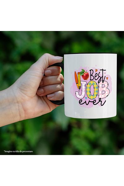StoryGift Romania Cana cu mesajul "Best job ever", ilustratie, pentru copii, scoala, elev, mar, ce, Cu Maner Negru