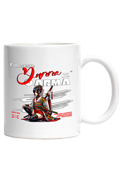 StoryGift Romania Cana Fata Stil Anime Ninja Text Motivational Foloseste Durerea Ca Pe O arma, 330, Cu Maner Alb