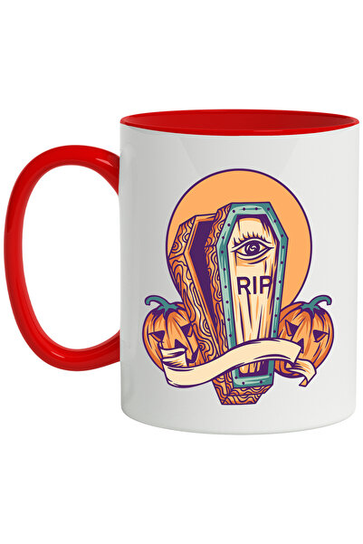 StoryGift Romania Cana Cu Halloween: Cosciug, Dovleci, Apus, Lemn, Ochi, Panglica, Multicolor 330 , Cu Maner Rosu