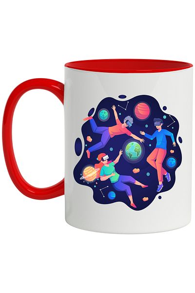 StoryGift Romania Cana Cu Spatiu, VR, Planete, Stiinta, Stele, Multicolor 330 ml, Ceramica cu Mane, Cu Maner Rosu