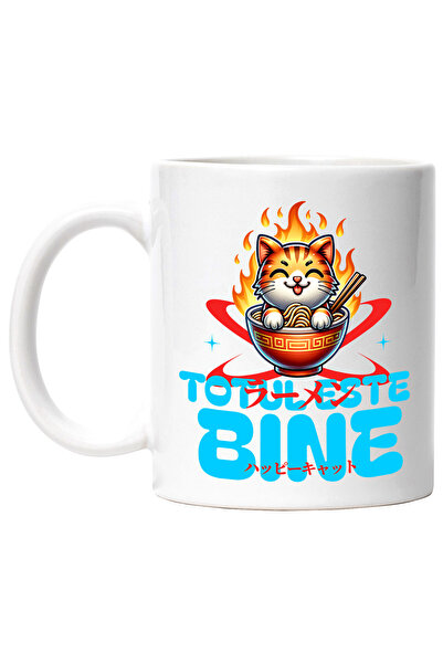 StoryGift Romania Cana Pisica Ramen - Totul este Bine, 330ml, Ceramic cu Mane...