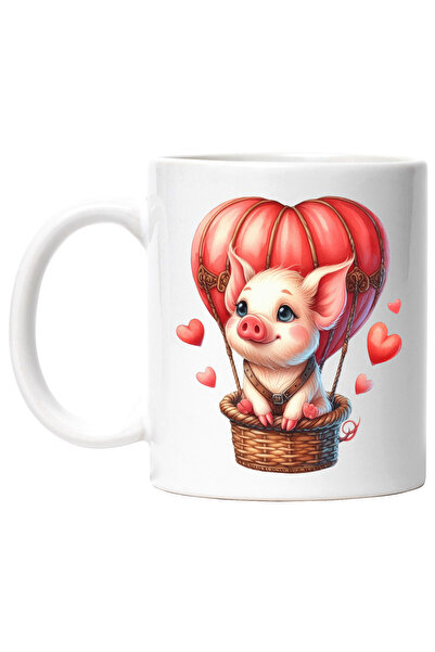 StoryGift Romania Cana cu un purcelus care se plimba cu un balon cu aer cald,...