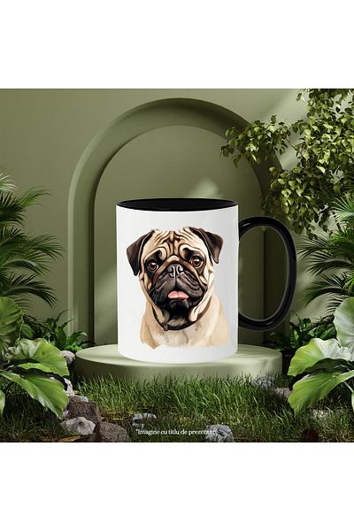 StoryGift Romania Mug with a Pug puppy, illustration, collar, for dog lovers, sad eyes, With ,STG